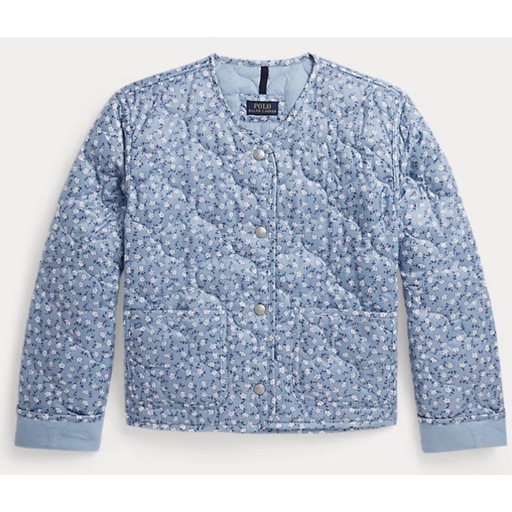 Polo Ralph Lauren Girls Size XL 16 Floral Quilted Jacket York Harbor Blue Multi